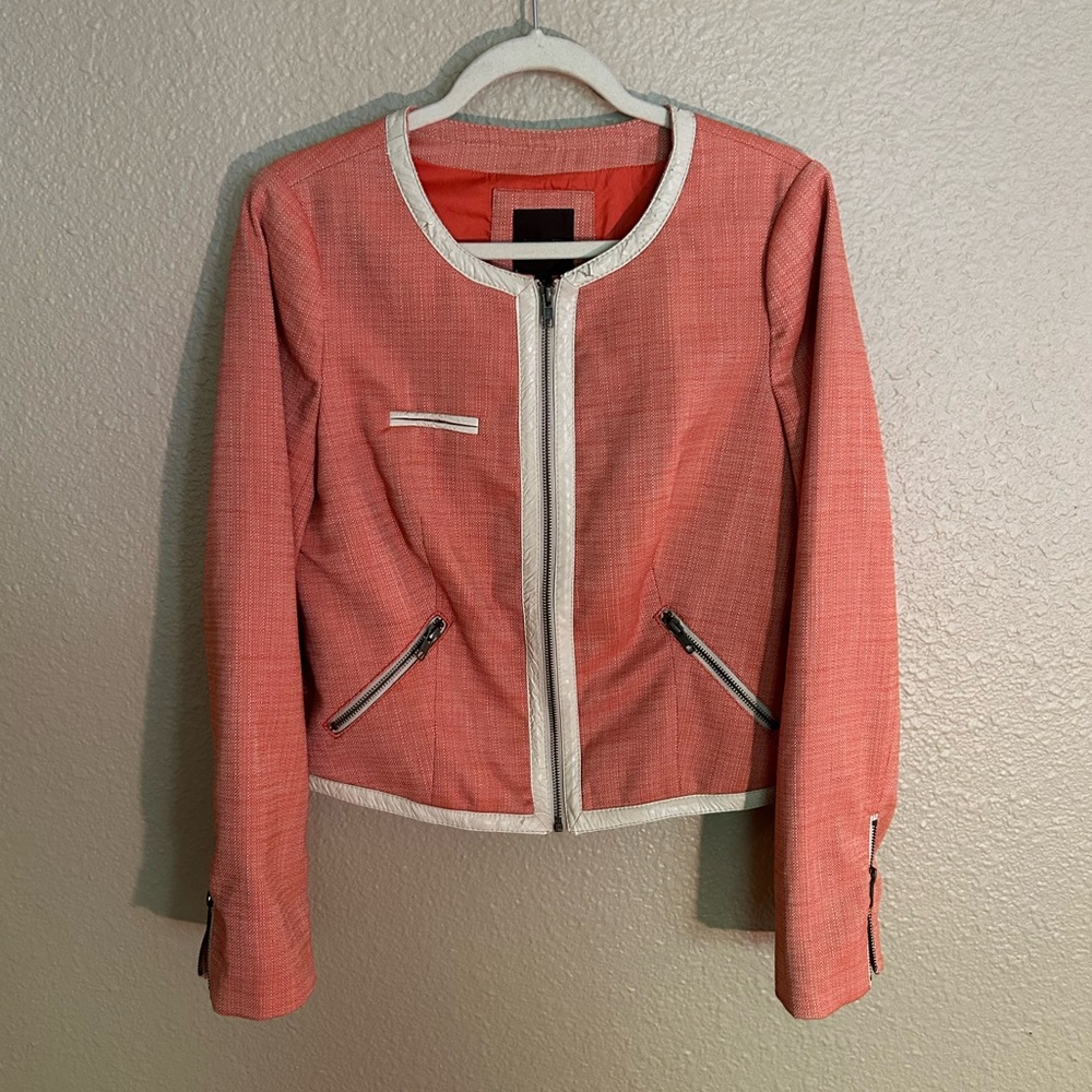 Vintage Coral Jacket with Leather Trim